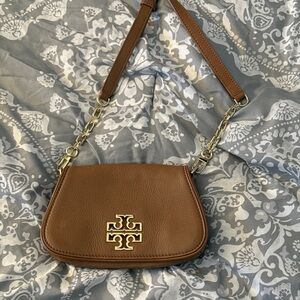 Tory Burch Tan Leather Crossbody Bag with Gold Chain